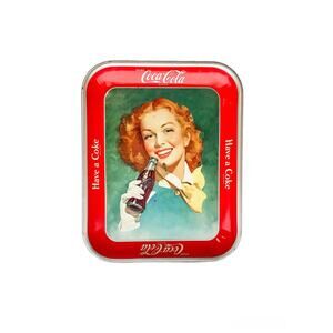 Vintage 1948 Original Coca Cola Red Head w/ Yellow Scarf Advertising Tin Tray